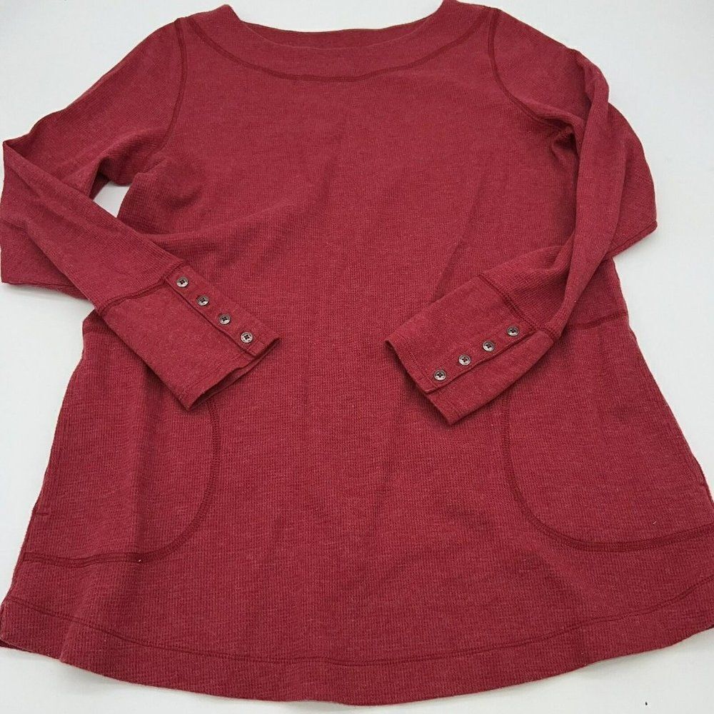 J. Jill RED Thermal knit Small Tunic Wide Boar Neck Pockets 4 Buttons On Cuffs S